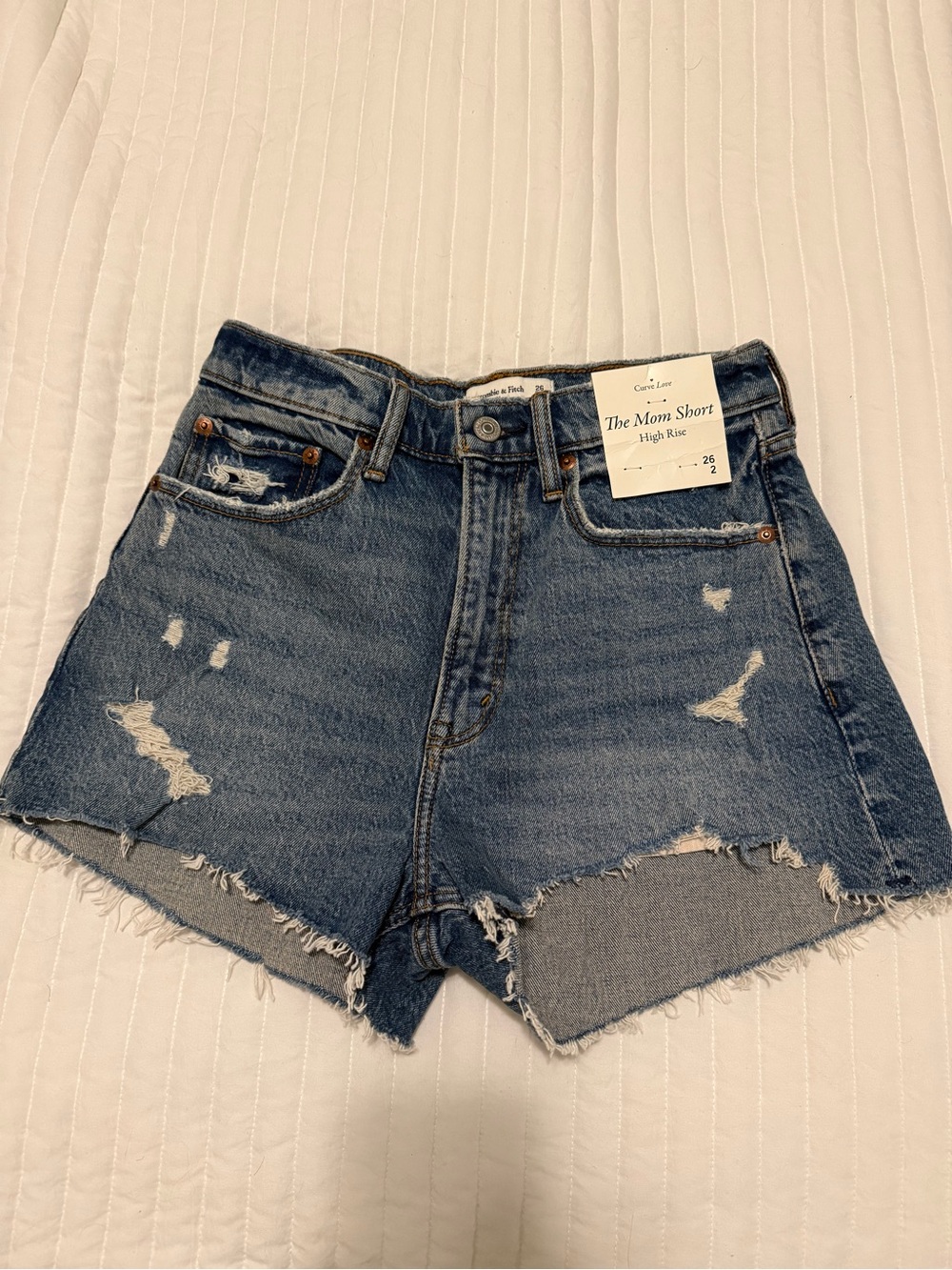 Abercrombie & Fitch Distressed High-Rise Mom Shorts - Blue